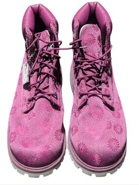 NWT Timberland Premium Waterproof Boots Magenta Pink Floral Jacquard
